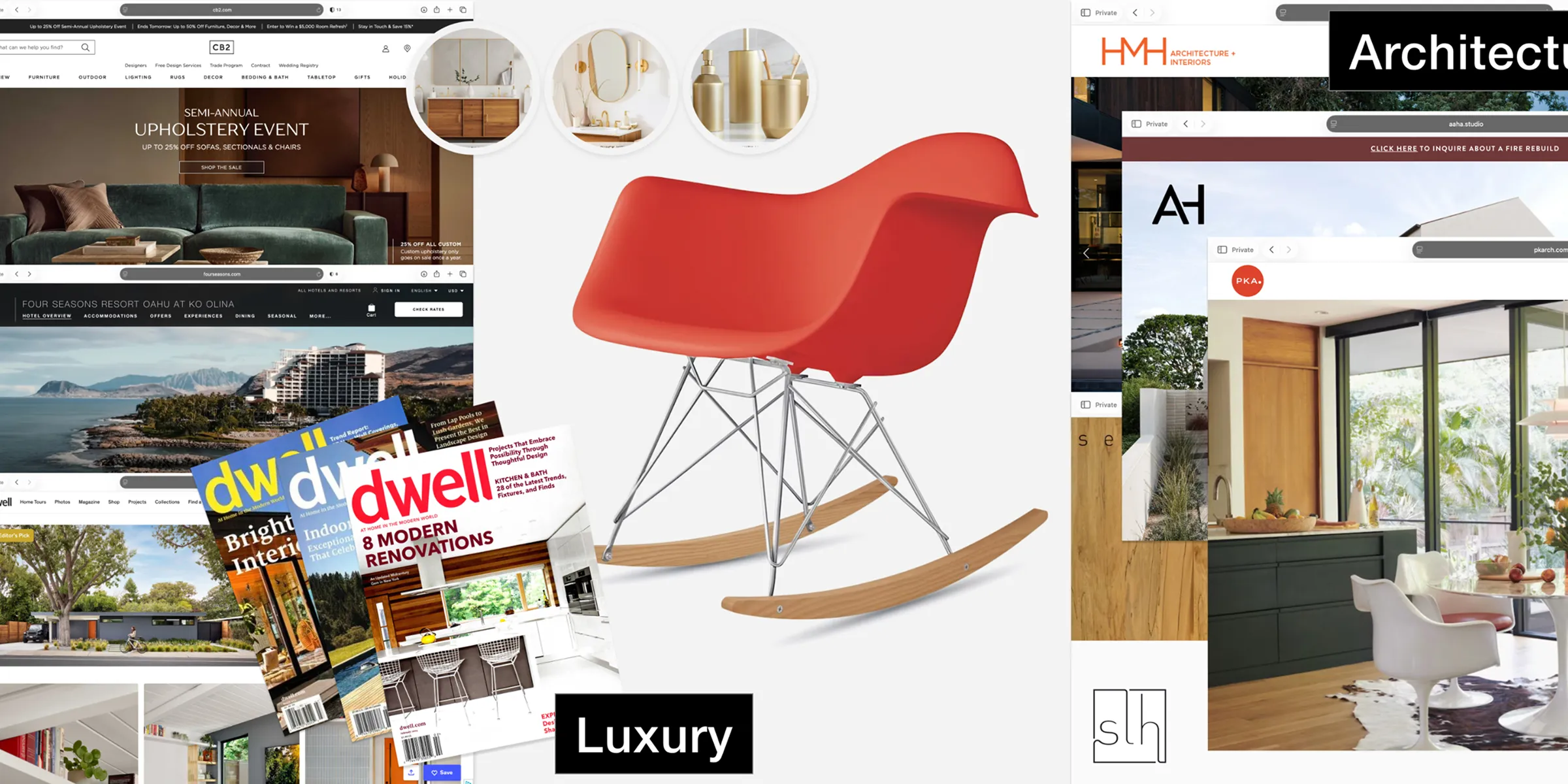 Elite Builders brand mood board with materials, finishes, and reference imagery for a luxury construction brand