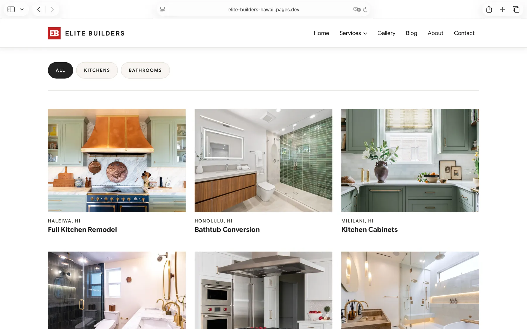 Elite Builders website project gallery page