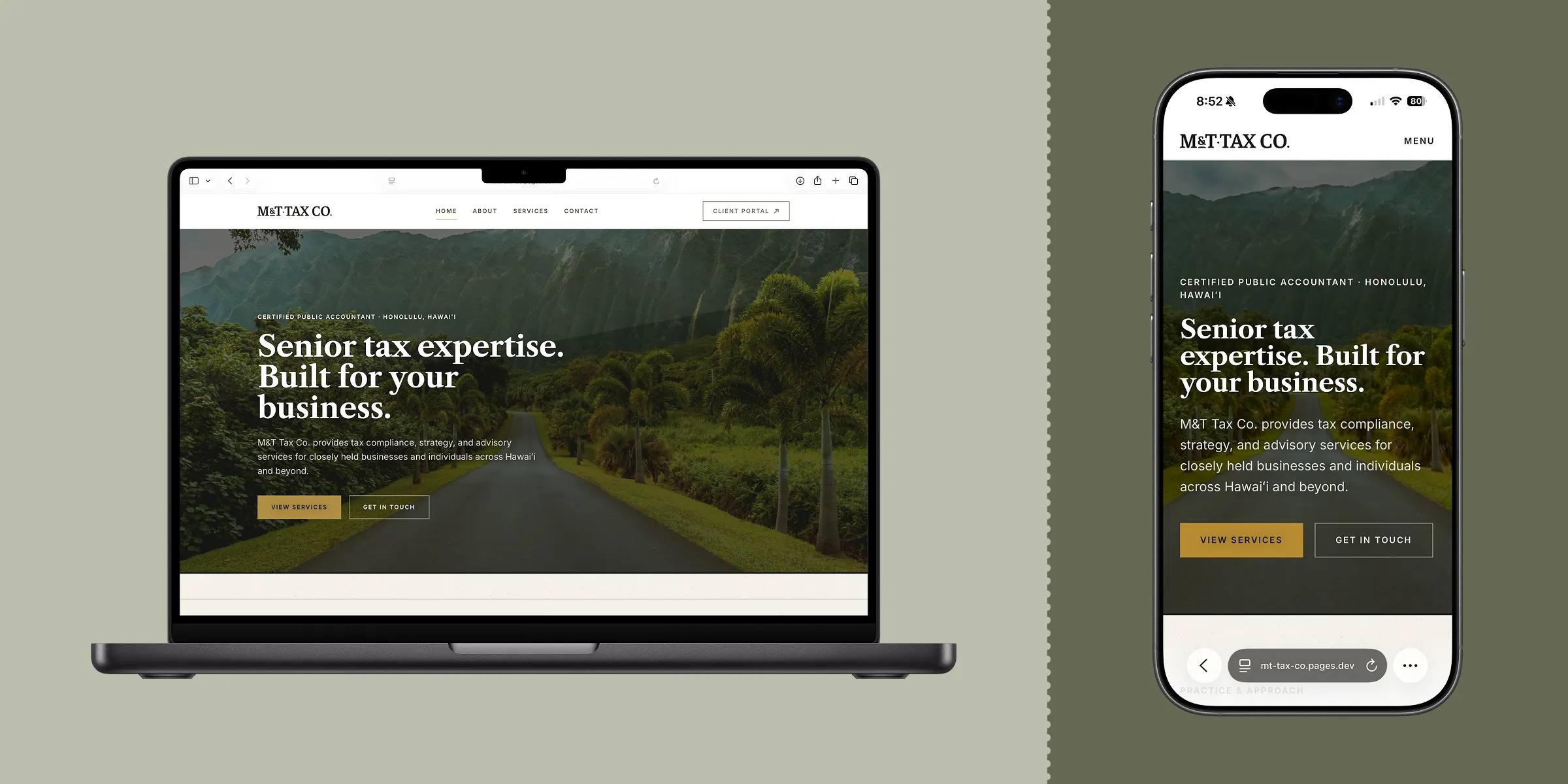 M&T Tax Co. website homepage shown on laptop and phone mockups