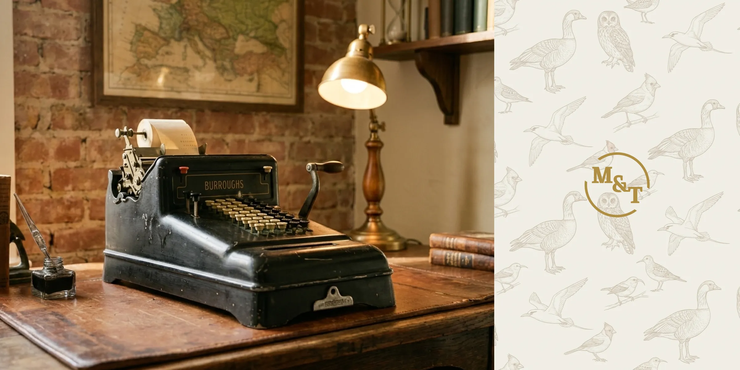 M&T Tax Co. brand photography direction paired with a bird motif pattern