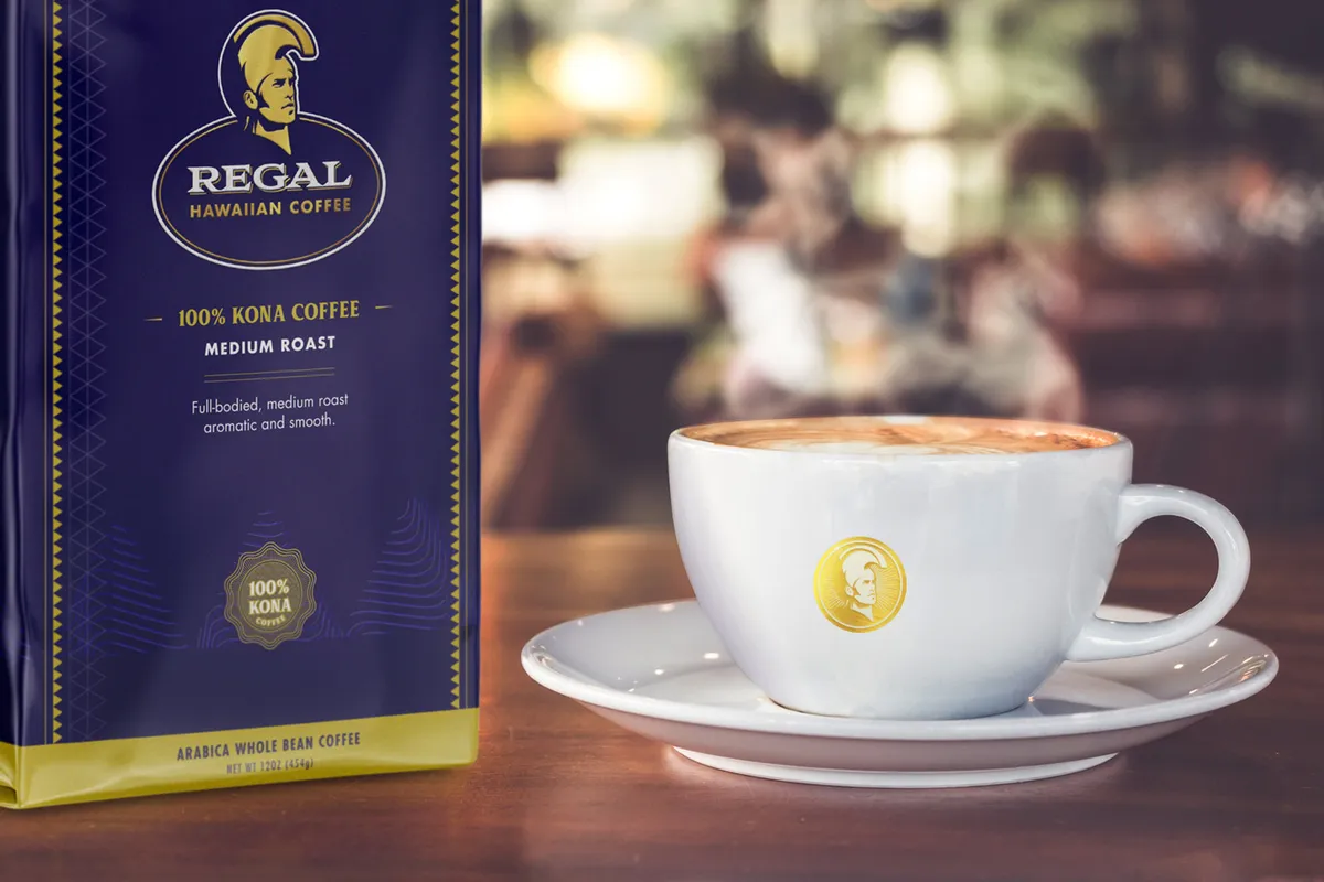 Regal Coffee premium Kona coffee branding hero shot