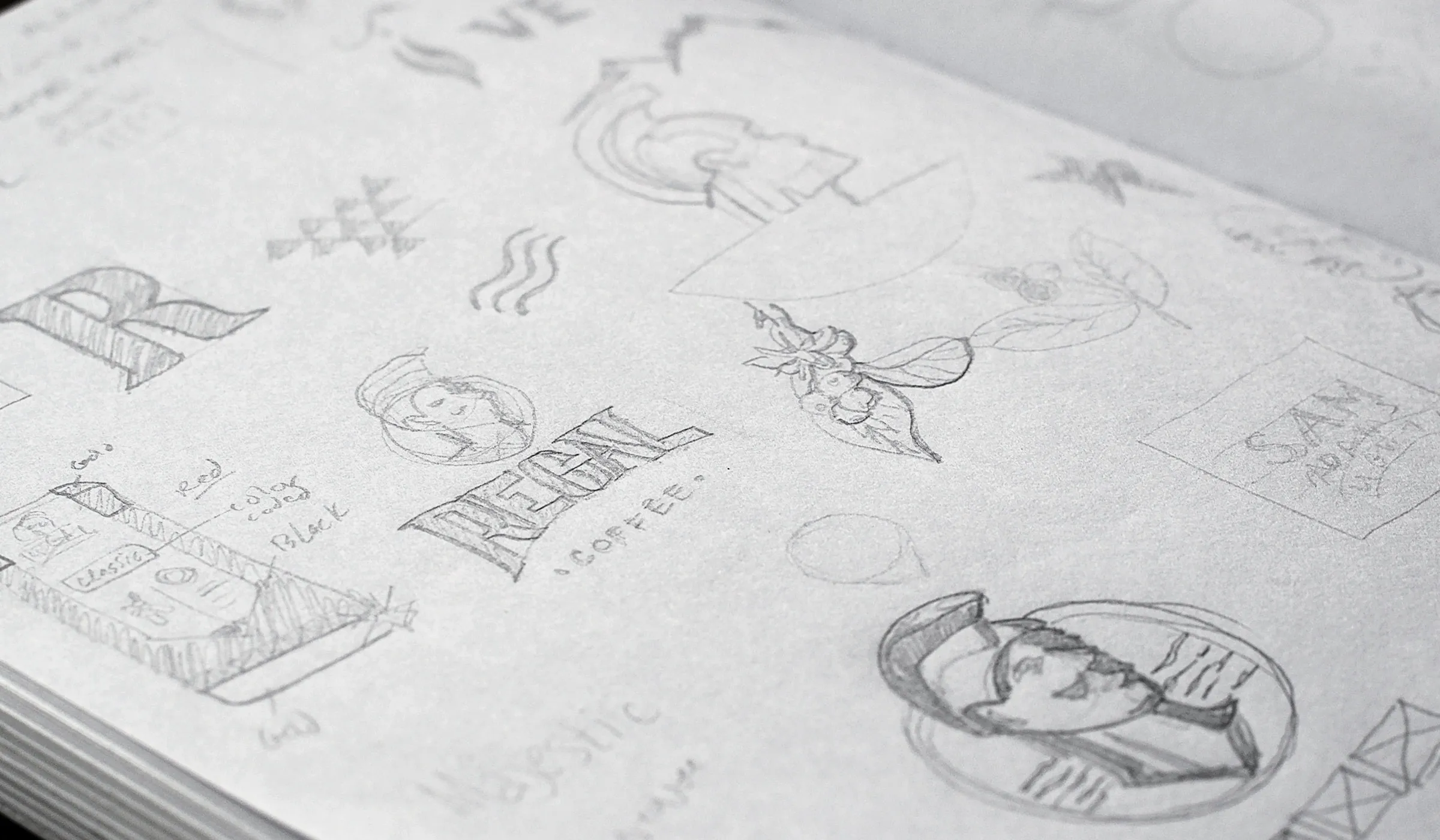 Regal Coffee early logo concept sketches